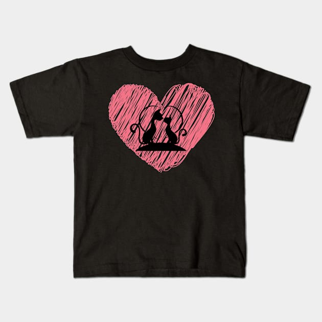 Cat Love Kids T-Shirt by overpeck